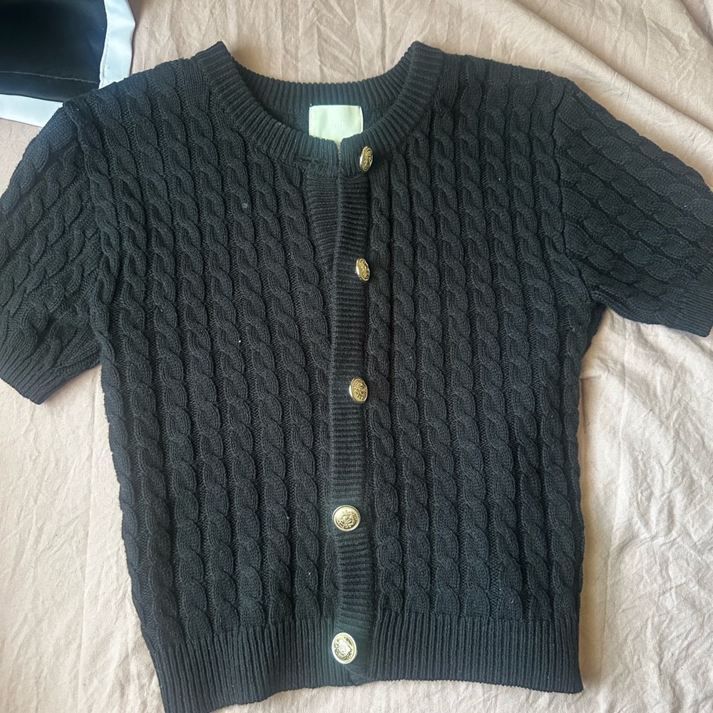 H&M Black and Gold Cable Knit Cardigan Sweater